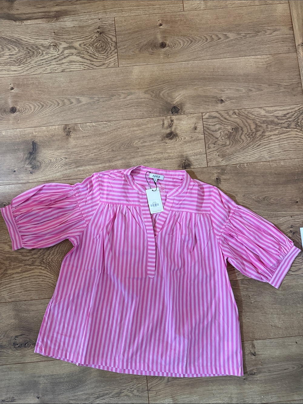 AGNES Pink Striped Cotton Popover Blouse
